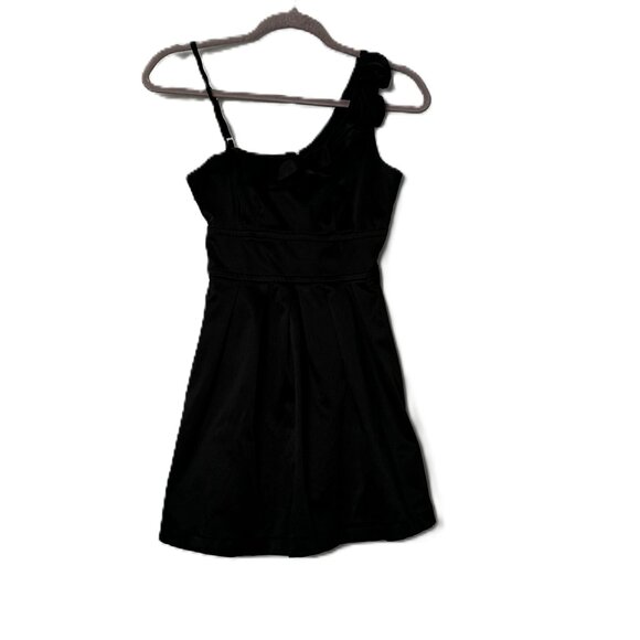 A-Line Mini Dress In Black with Flower Decor Size 3 - Picture 4 of 10